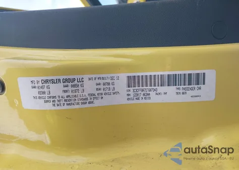 2013 Fiat 500 Sport z USA, uszkodzony, nr VIN 3C3CFFBR7DT607343